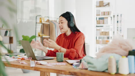 video call, laptop and ecommerce with asian woman