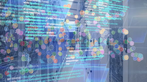 animación del procesamiento de datos y los iconos de los medios en la sala del servidor