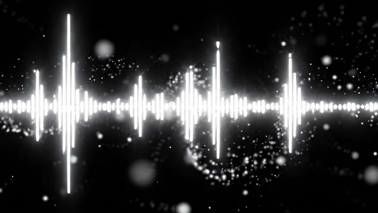 Visual Representation of Sound Waves with Particles and Light Effects in a Dark Background, Showcasing Audio Frequencies and Patterns