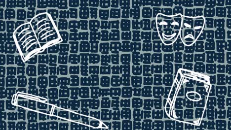 animación de iconos de artículos escolares y copia de espacio sobre el patrón.