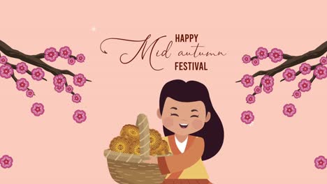 happy mid autumn festival lettering with asian girl