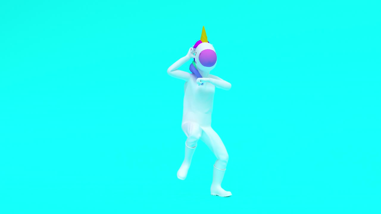 댄스 유니콘: 웃긴 남 스타일: 알파 마스크와 함께 루프 애니메이션 4k 애니메이션