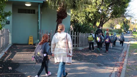 children walking towards zoo entrance with teachers