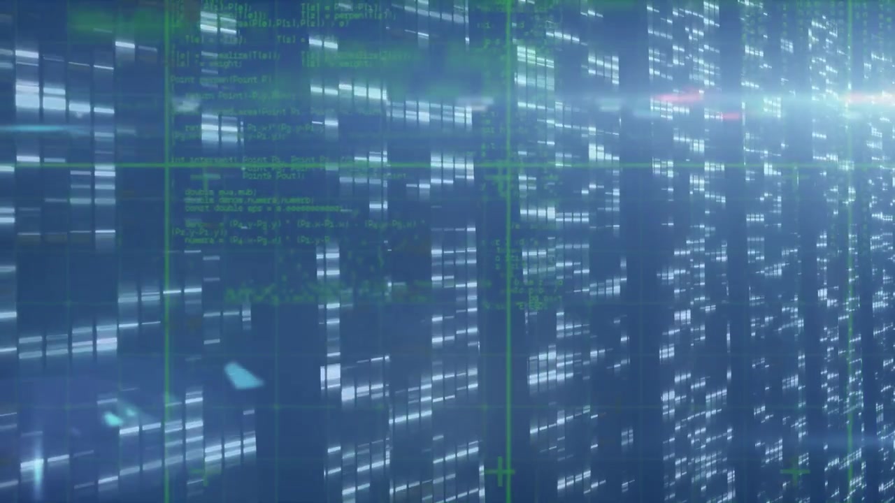Animation of data processing on navy background with lights