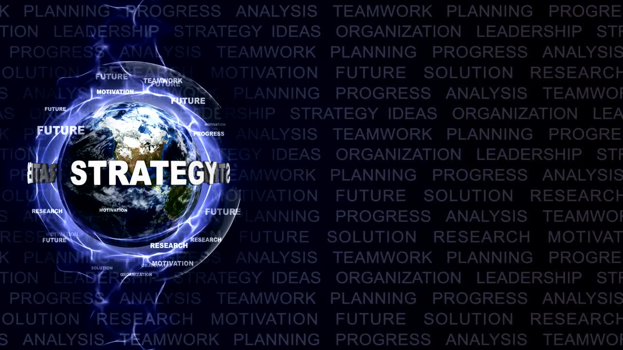 전략 텍스트 애니메이션 및 지구, 키워드와 함께, 루프