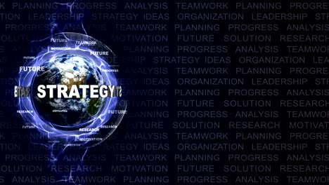 strategy text animation and earth, with keywords, loop