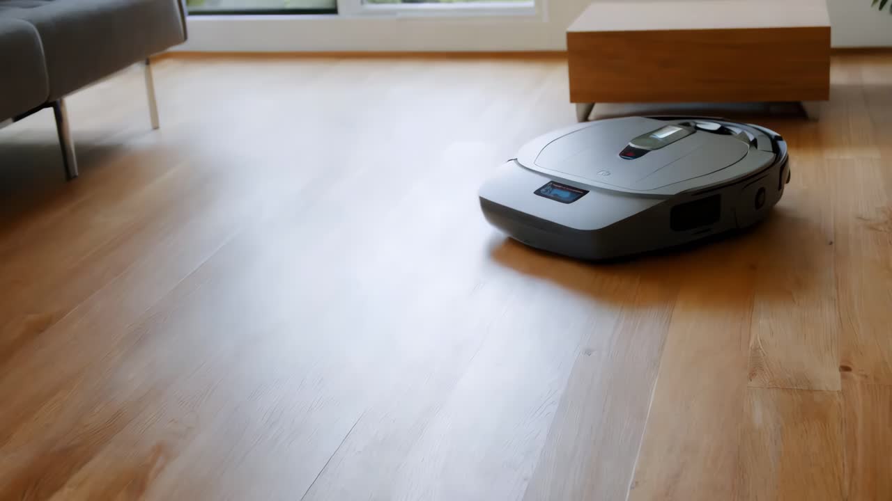 Robot Vacuum Cleaner in a Modern Living Room