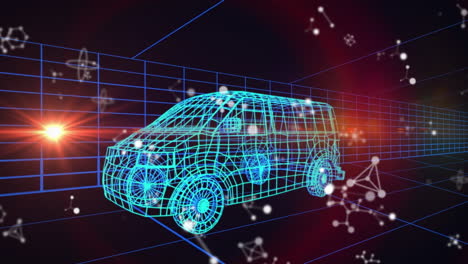 animación de moléculas y puntos de luz sobre el coche