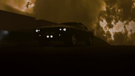 black muscle car silhouette at night