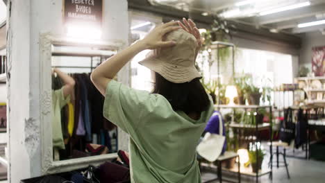 back view of asian woman in a store