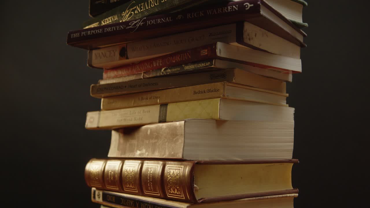Pile of books spinning while the camera is