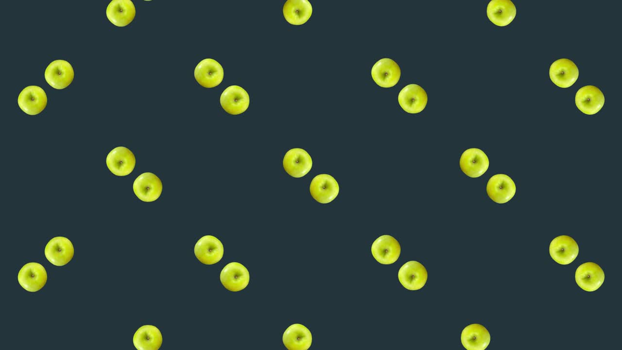 Colorful fruit pattern of fresh rotating apples. Seamless pattern with apple. Realistic animation. 4K video motion