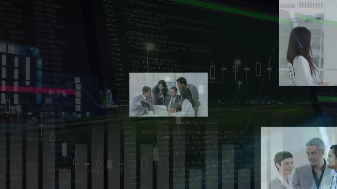 animación del procesamiento de datos sobre diversas personas de negocios en la oficina