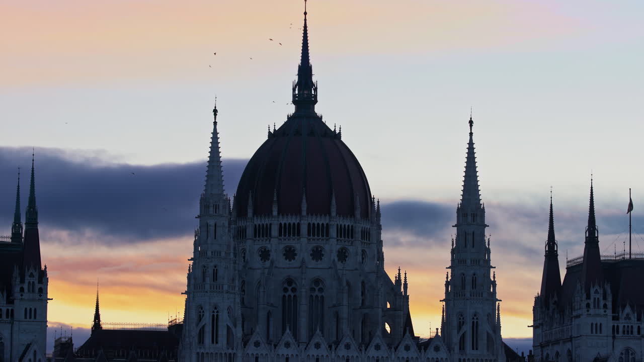 Hungarian Parliament building at sunset in Budapest