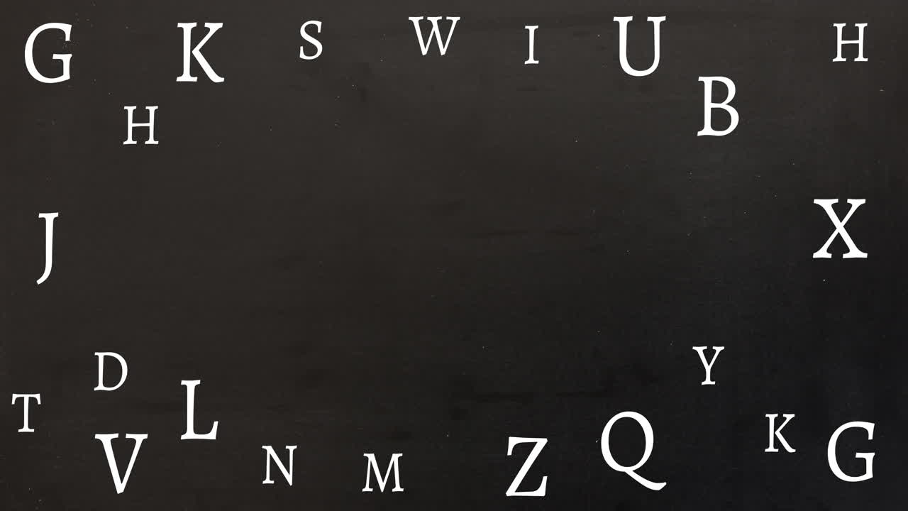 animación de múltiples letras en movimiento sobre fondo verde