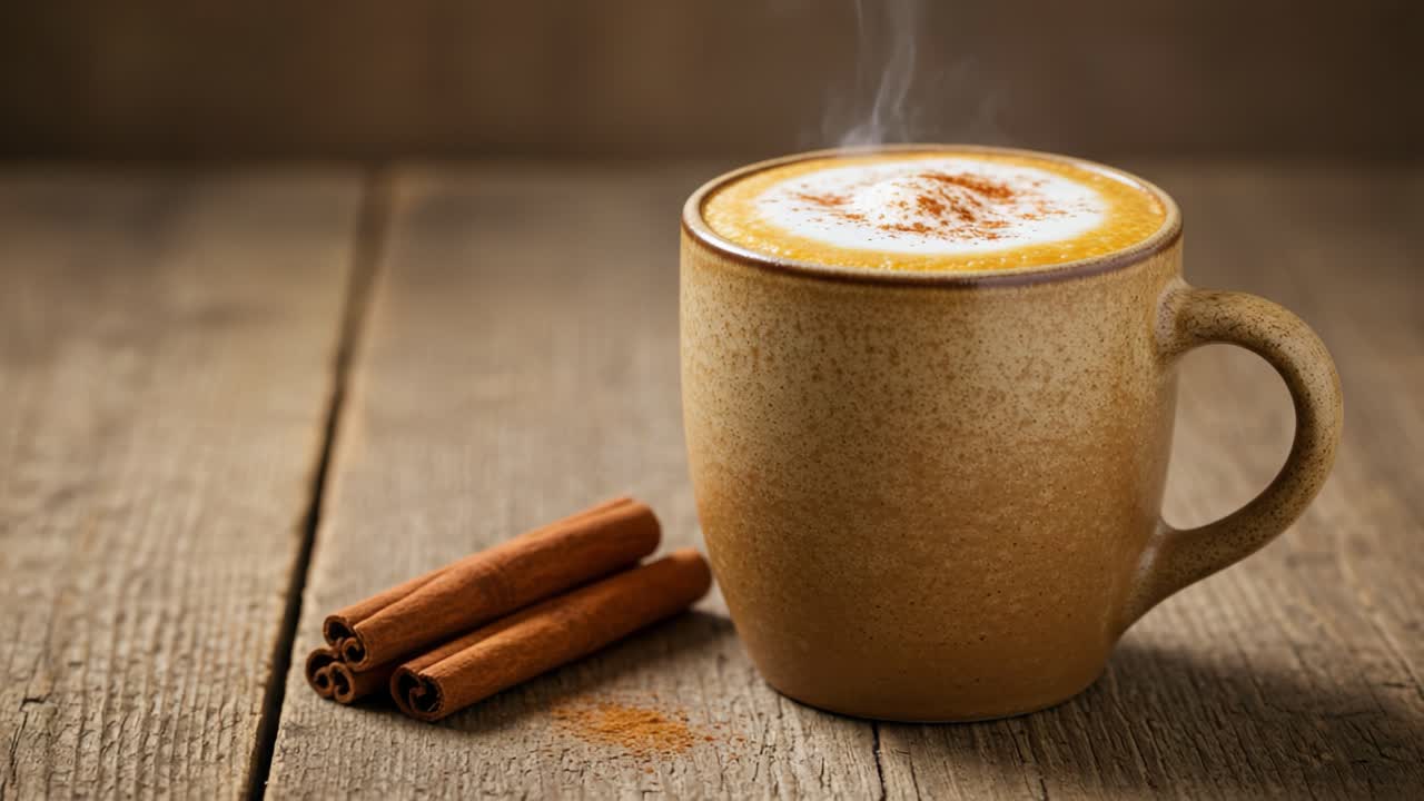 Warm and Inviting Mug of Spiced Beverage with Cinnamon Sticks, Offering a Cozy Experience Perfect for Relaxation and Enjoyment in a Rustic Setting