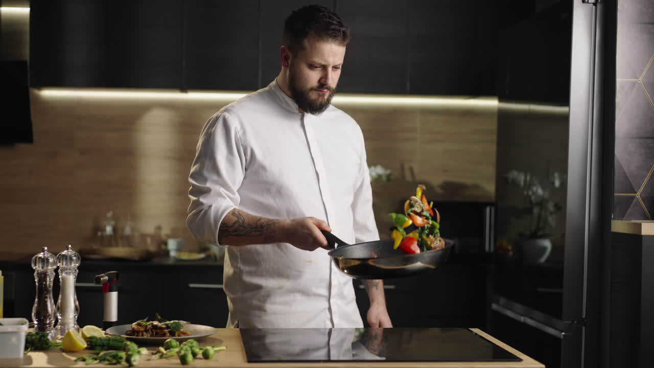 Chef Cooking Vegetables in a Modern Kitchen