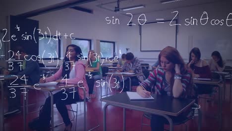 estudiantes que estudian y ecuaciones matemáticas