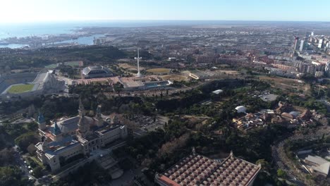 Aerial-View-National-Art-Museum-of-Catalonia-in-Barcelona,-Spain