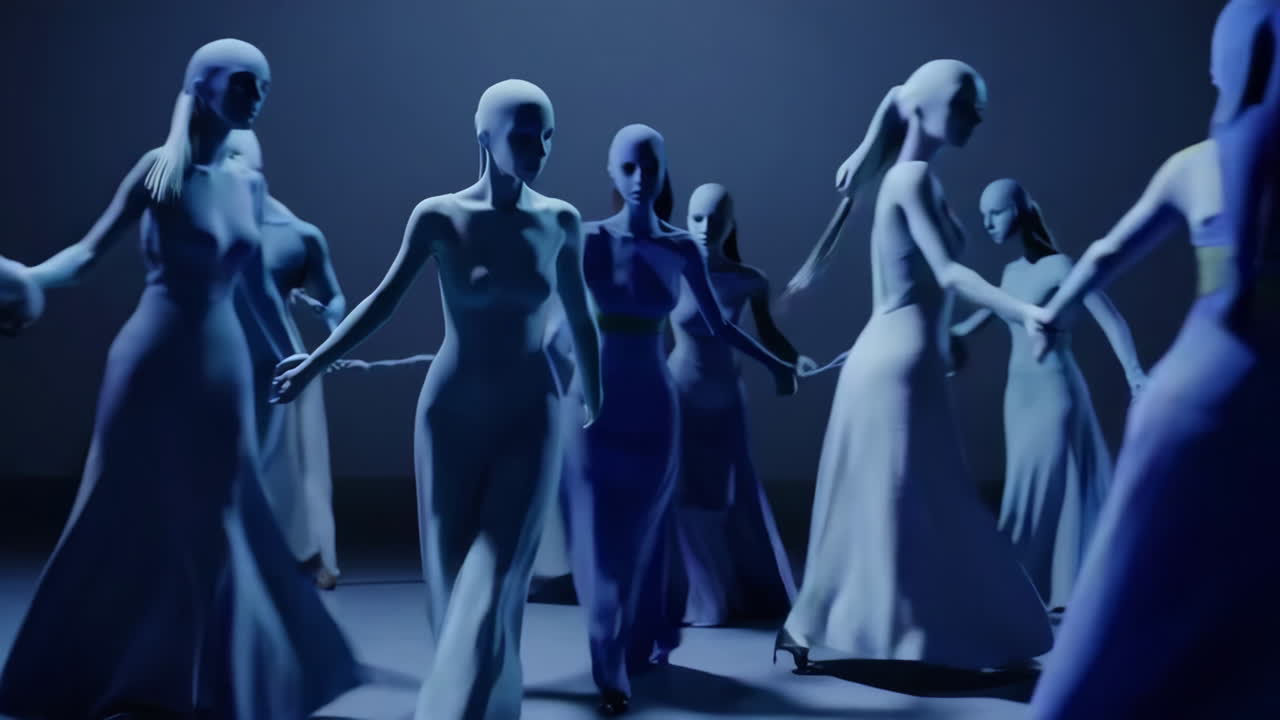 Women in Blue Dresses in a Circle