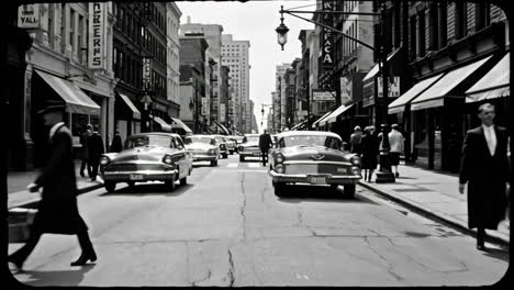 vintage city street scene in black and white