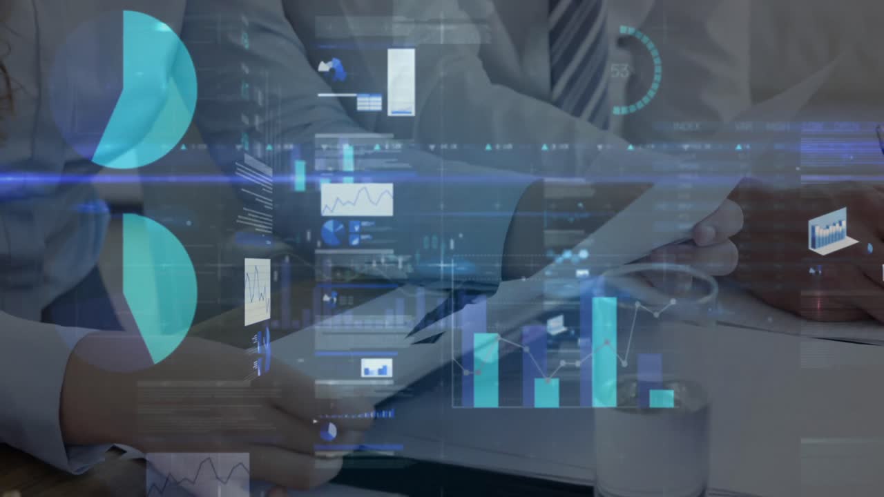 animación de estadísticas y procesamiento de datos financieros sobre empresarios en reuniones