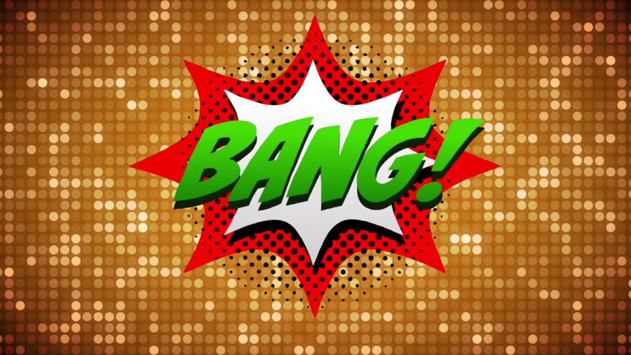 금색 배경에 반 ⁇ 이는 반점에 대해 음성 거품에 텍스트를  ⁇