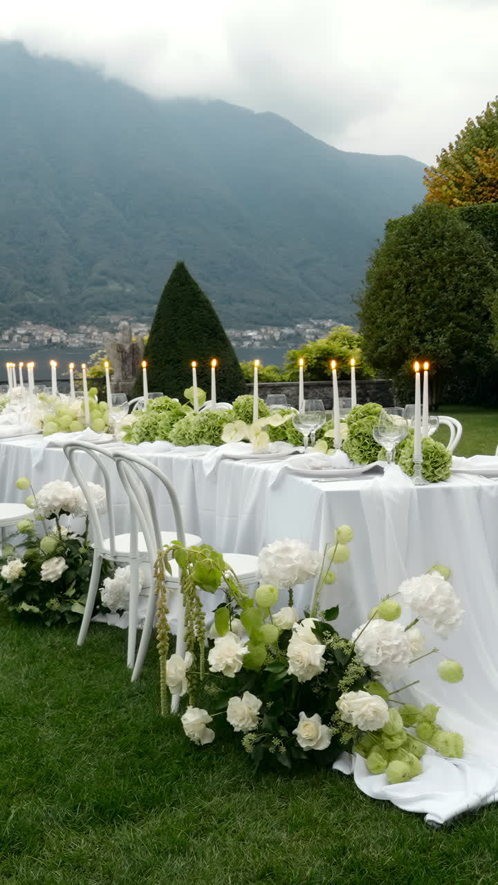 Elegant Outdoor Wedding Reception with Mountain View