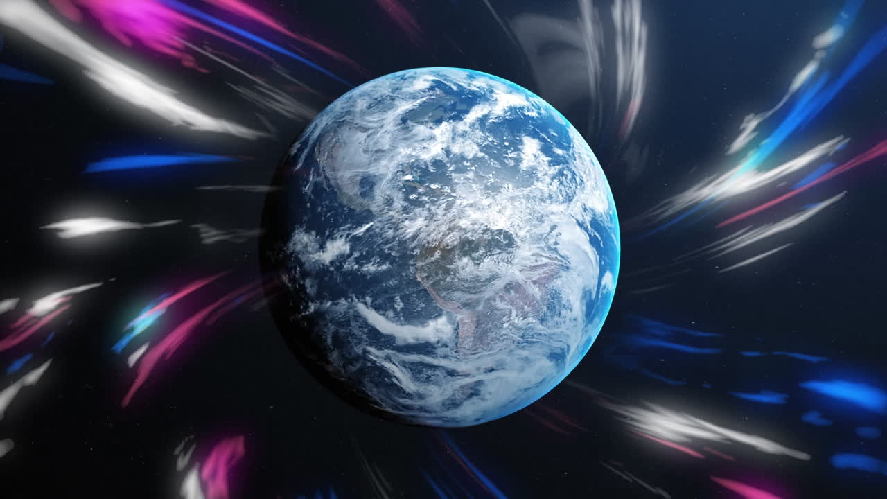 animación de rastros de luz brillante sobre el planeta tierra