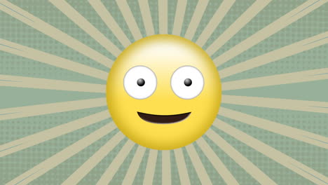 animación de un emoji feliz sobre un fondo a rayas