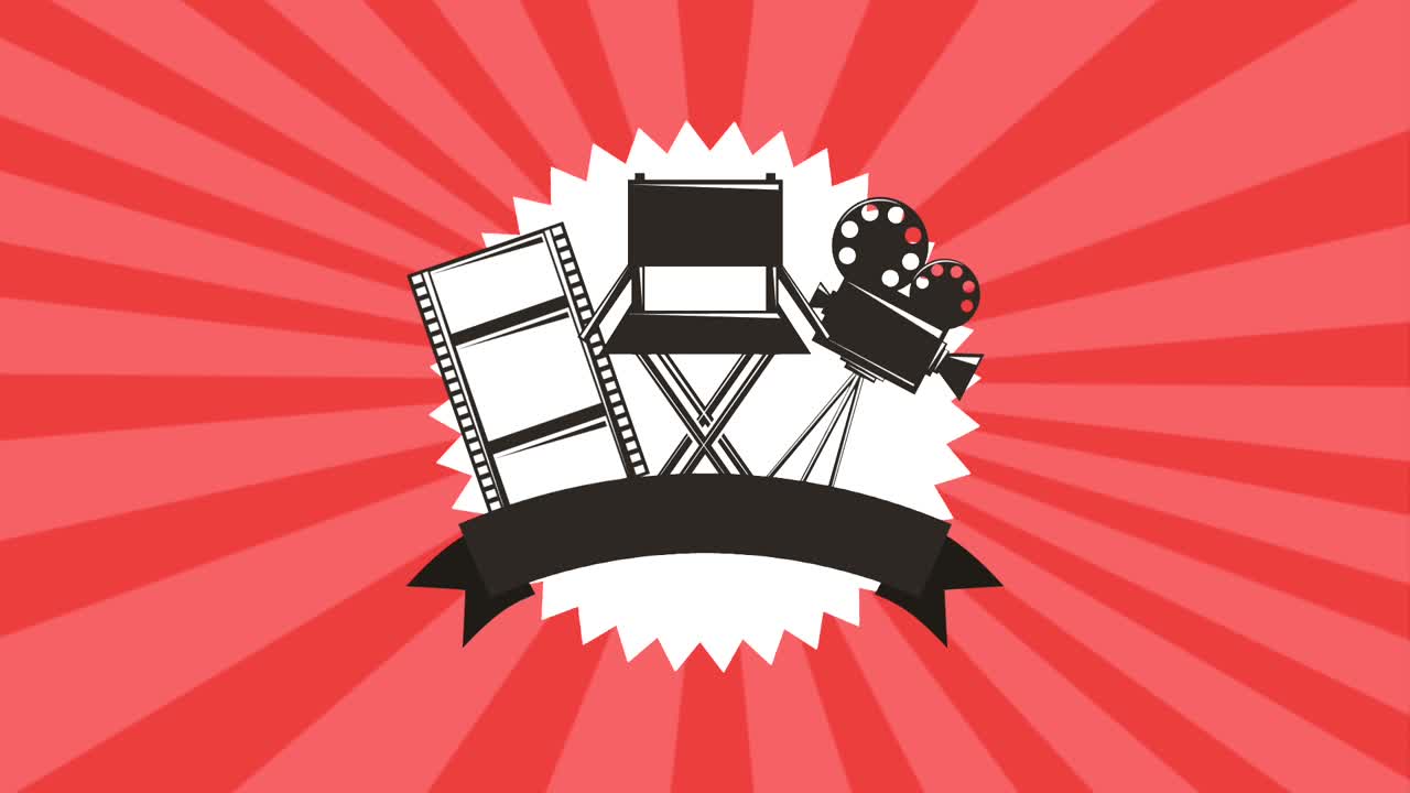 영화 라벨 의자 프로젝터 및 영화 스트립 배너 레트로 스타일