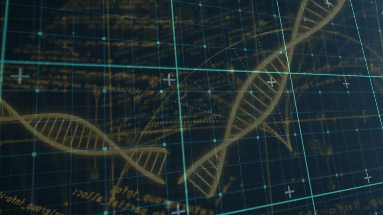 Processing scientific data, animation of DNA strand and binary coding sequence