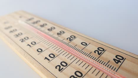 close-up of a wooden thermometer