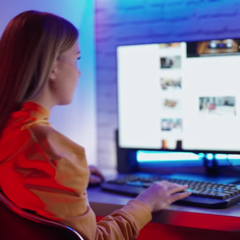 girl using computer at home