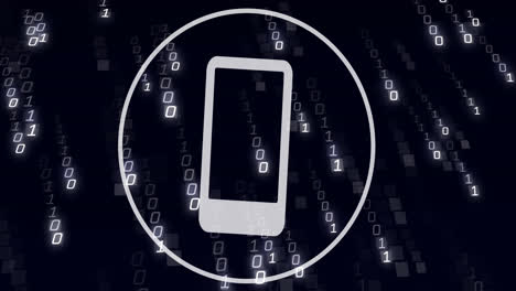 animation of digital smartphone icon, binary coding and data processing