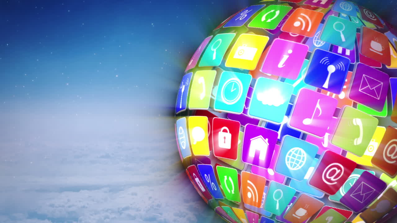 iconos de aplicaciones en el globo giratorio