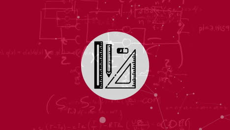 animación de formas e iconos escolares sobre ecuaciones matemáticas