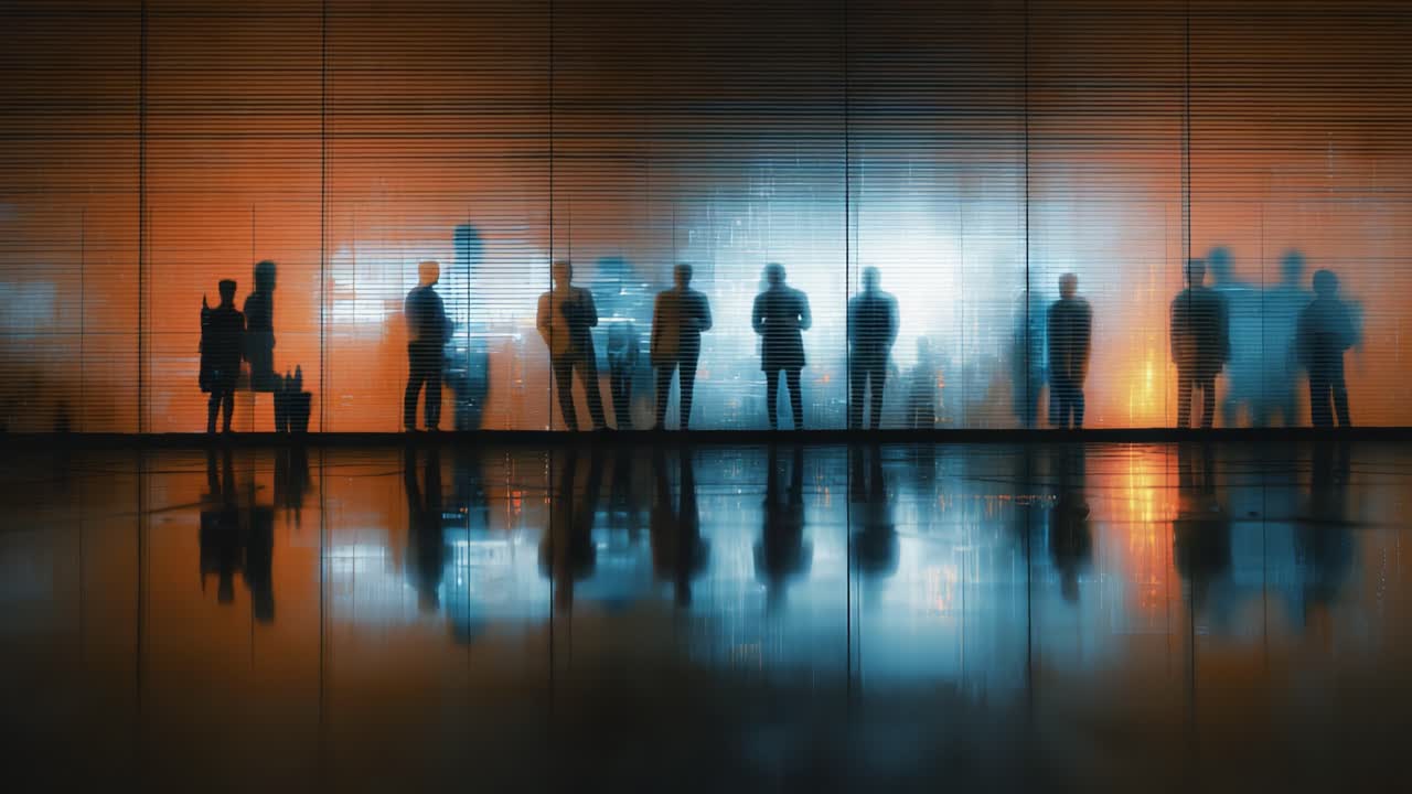 A Mysterious Gathering in Silhouette: Shadows of Individuals Against a Dimly Lit Background Reflecting a Sense of Intrigue and Connection