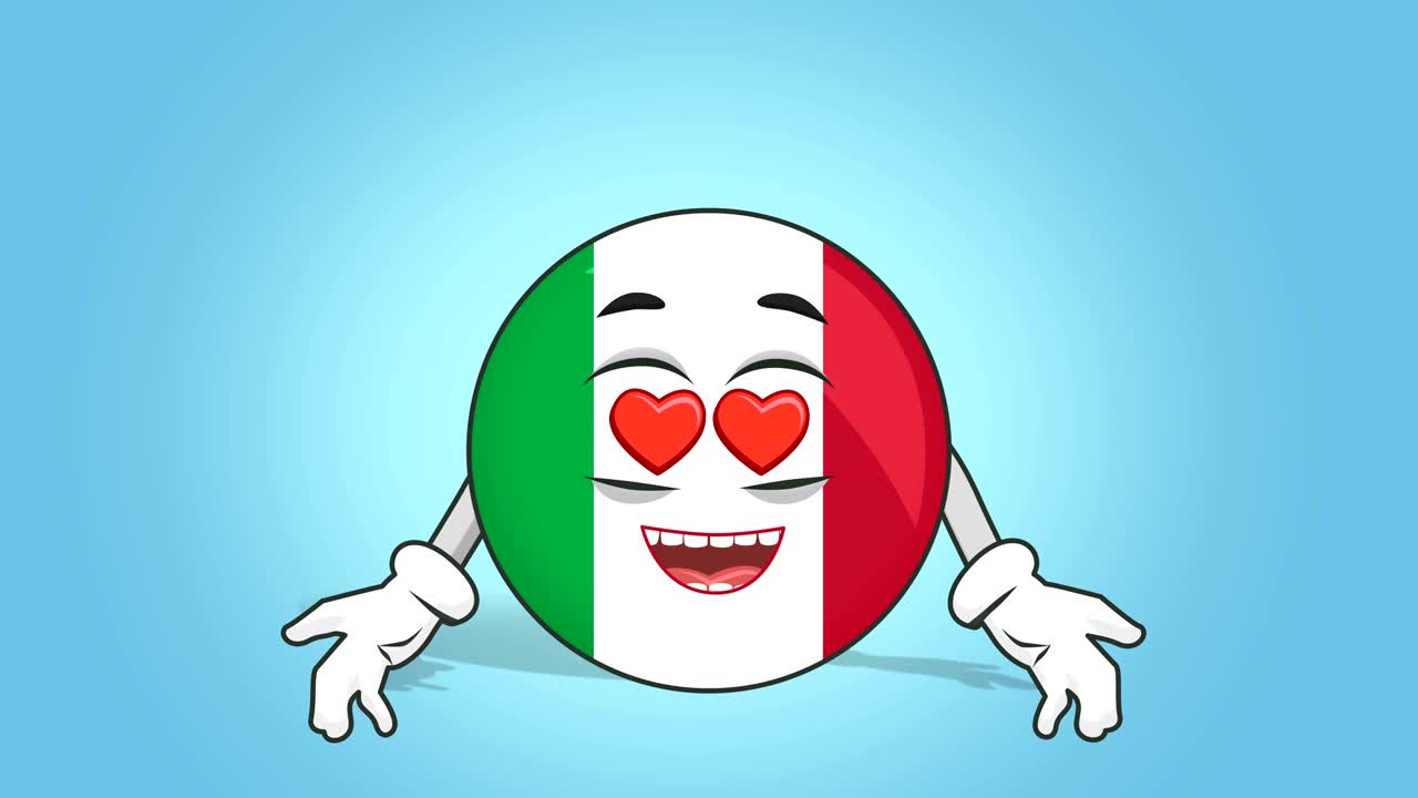 Icona cartone animato Bandiera Italia Occhi a cuore con animazione del viso e Alpha Matte