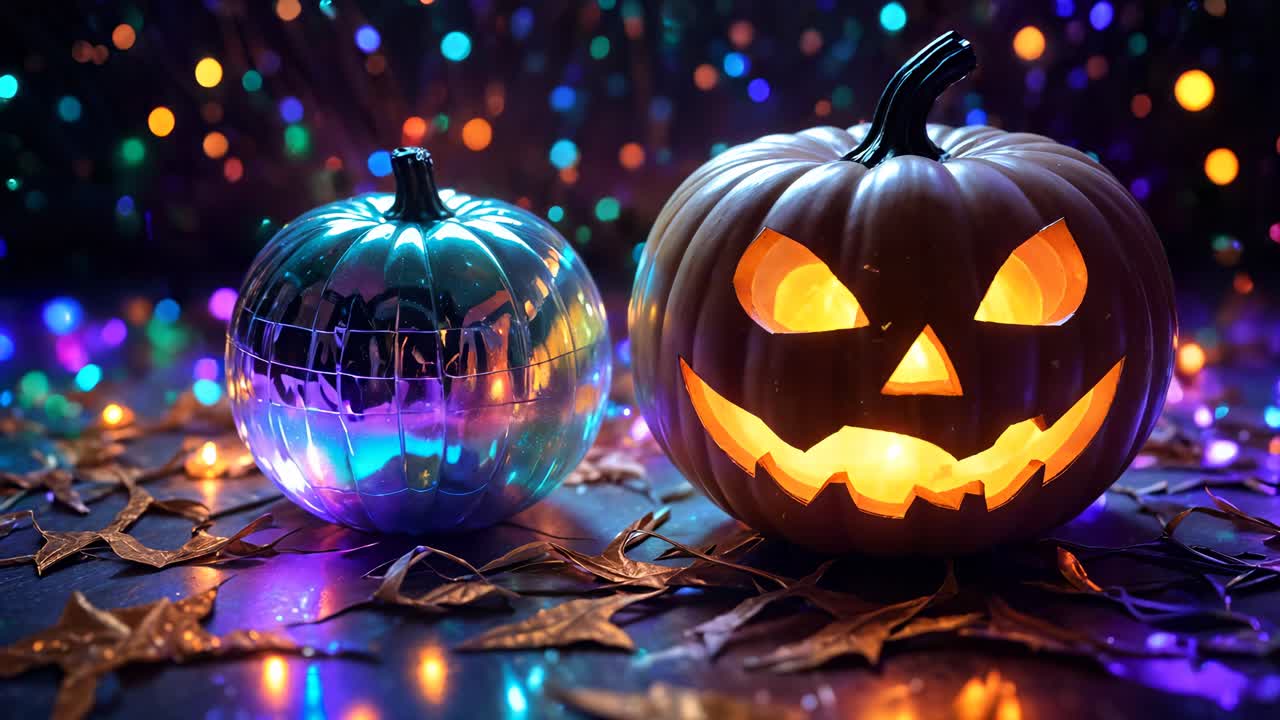 calabazas de halloween y bola de espejo