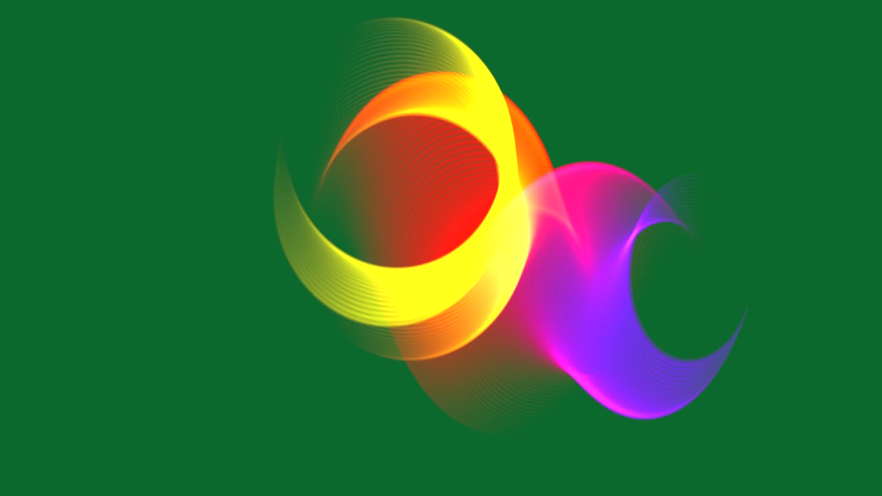 un gráfico de movimiento de bobinas de colores y látigos que se mueven sobre un fondo verde para teclear