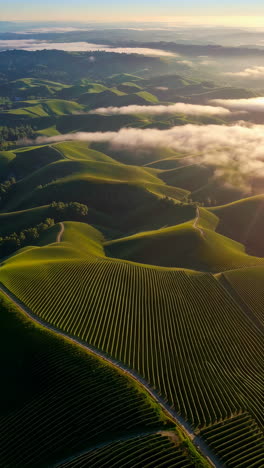 aerial view of a vineyard at sunrise