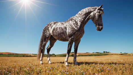 spotted horse in a golden field