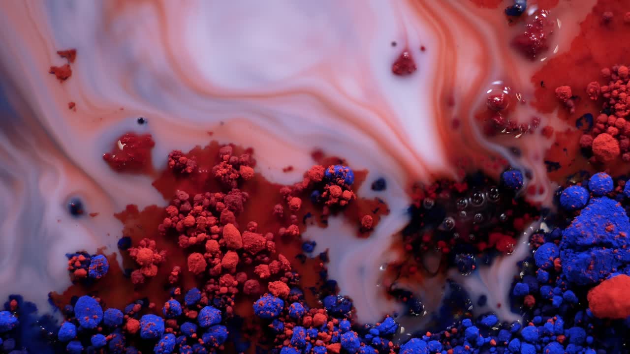 arte fluido abstracto con colores rojo, azul y blanco