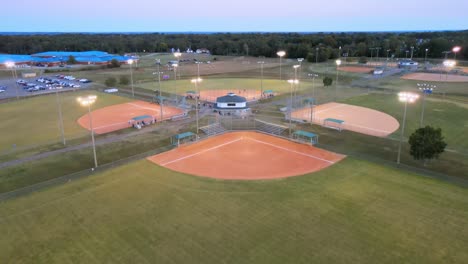 high school baseball fields at twilight