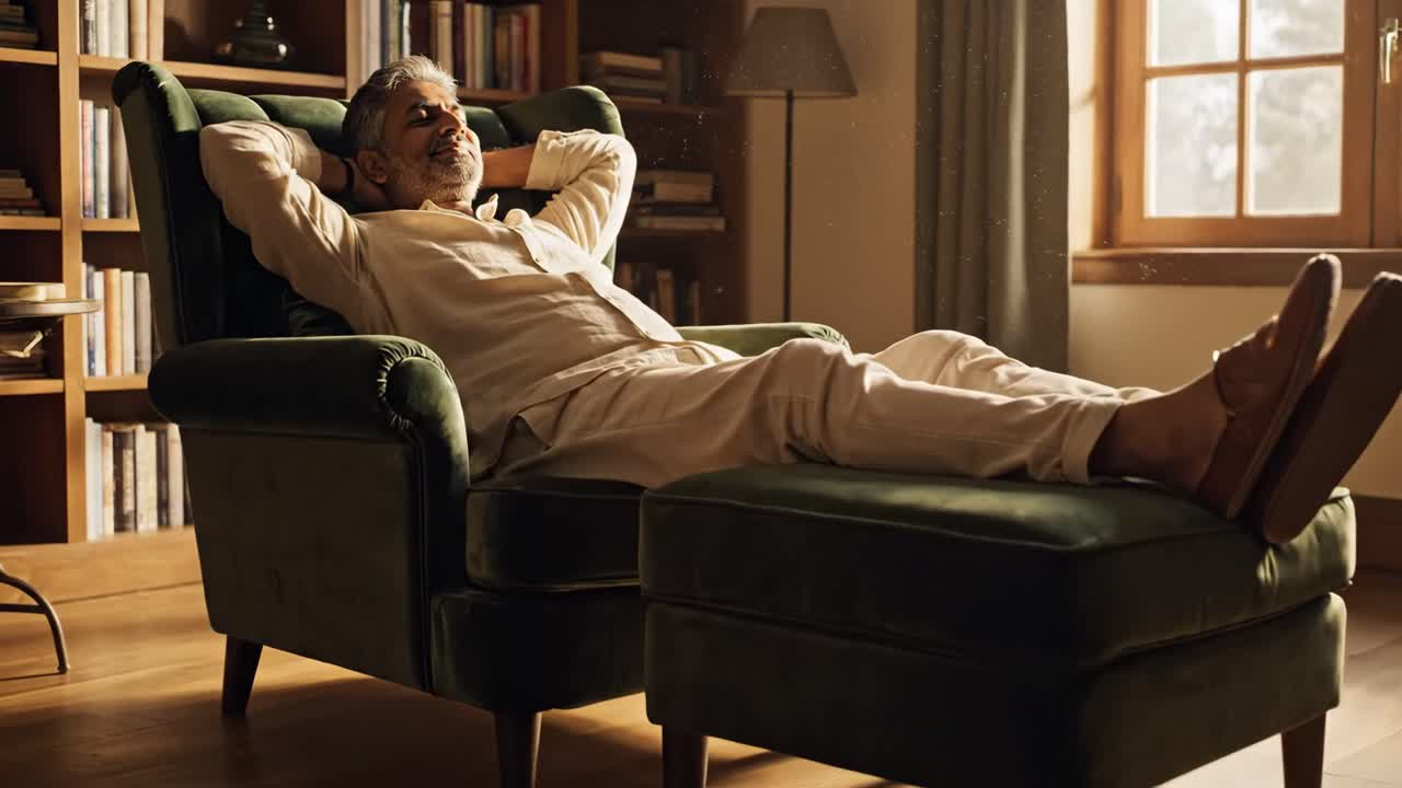 Um homem relaxando em casa