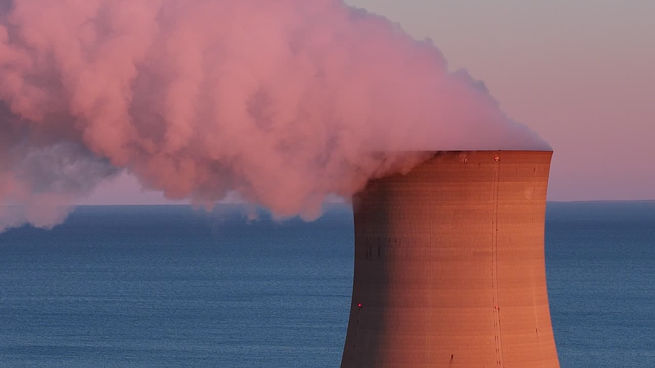 Close up power plant cooling tower - Enrico Fermi II nuclear power plant, Berlin Township, Michigan, USA