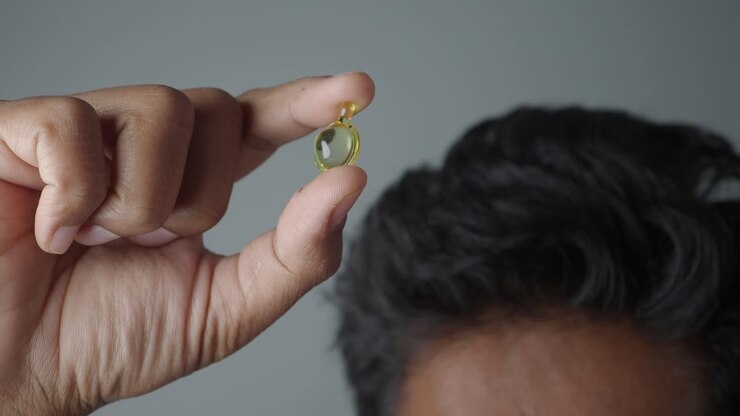 Persona che tiene una capsula di pillola