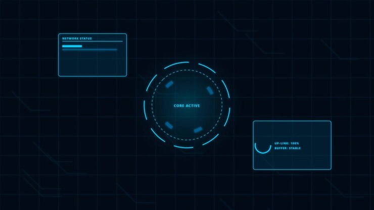 Futuristic Digital Interface Display with Core Active Status