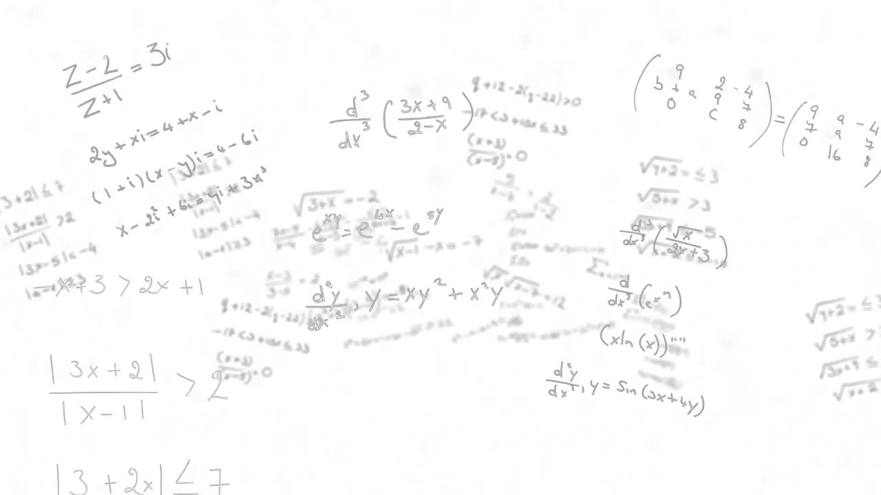 Animazione di equazioni matematiche che fluttuano su sfondo bianco